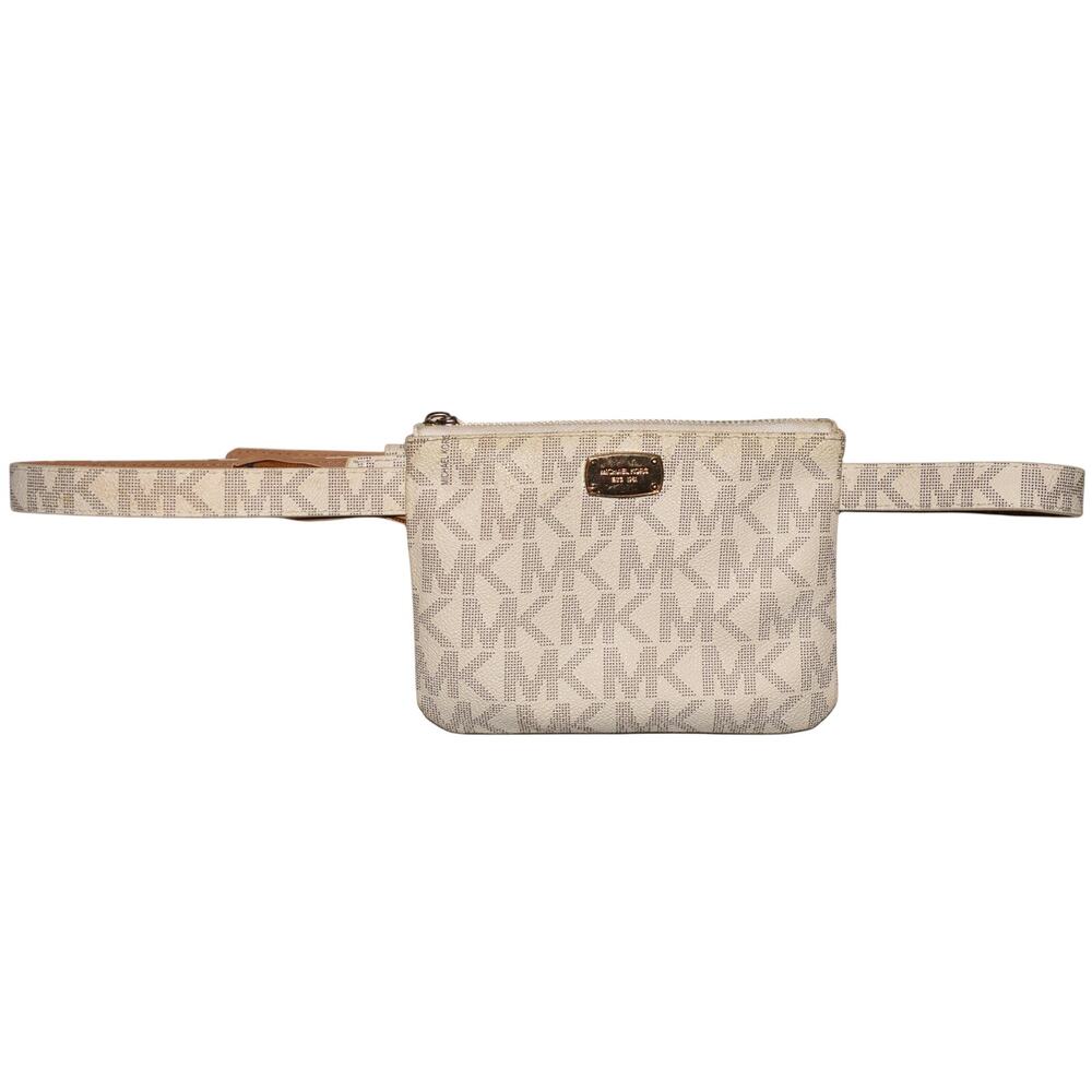 MICHAEL KORS $88 Logo Monogram‎ Belted Waist Bag Fanny Pack Vanilla Large 40"